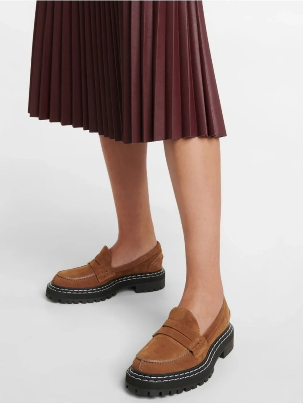 Proenza Schouler Chunky Brown Suede Penny Loafers